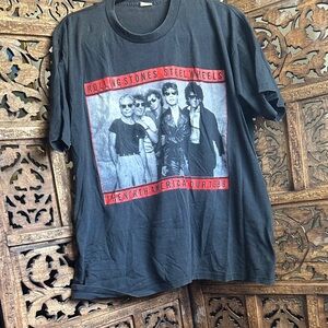 the Rolling Stones Black T-Shirt with Red Graphic-Steel Wheels tour